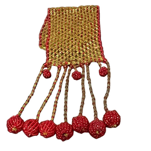 Vintage Handcrafted Beaded Red and Gold Fringe Bracelet